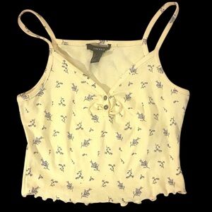Forever 21 Yellow Floral Tank Crop Top Women Cami Size Medium Lettuce trim Fairy
